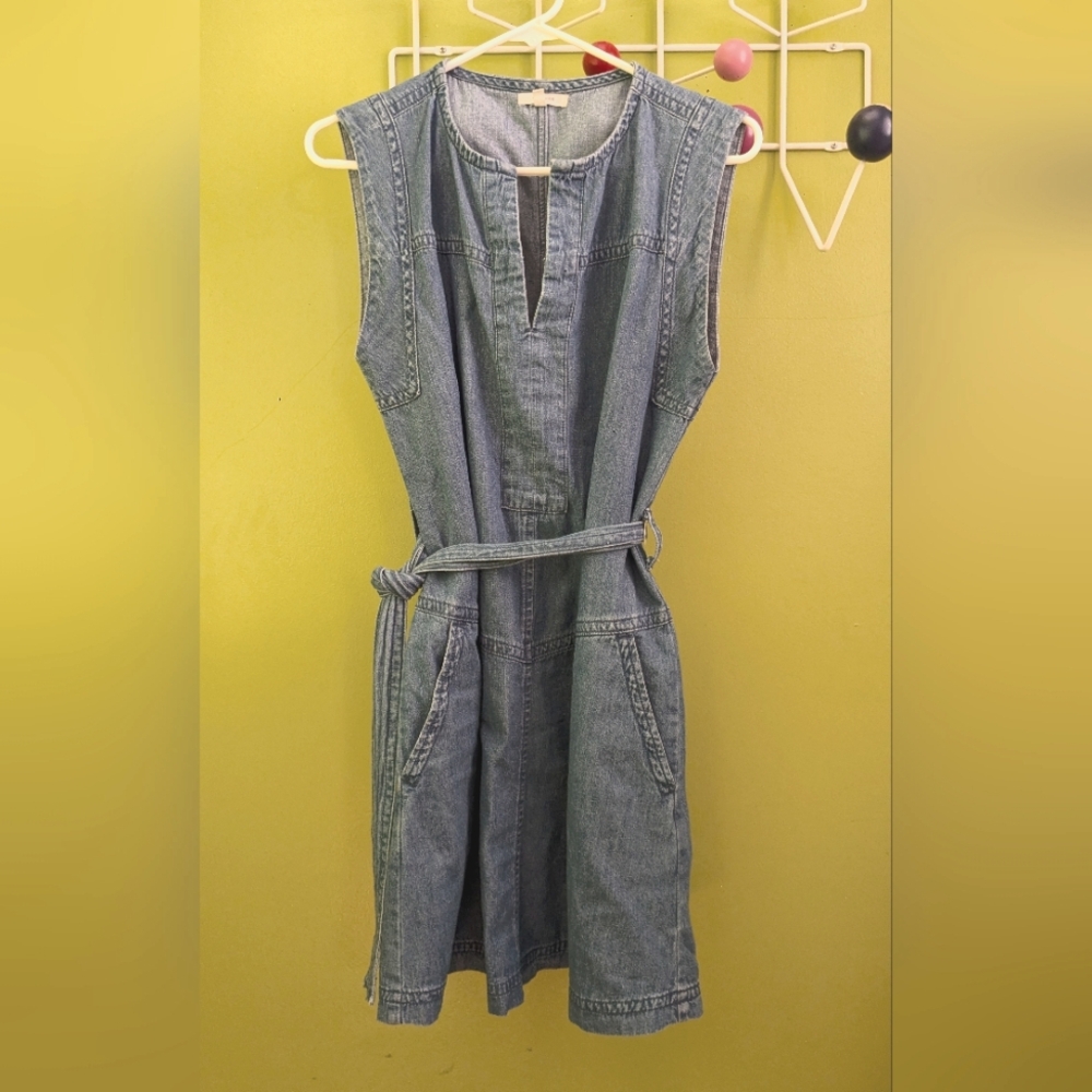 Belted Chambray Dress With Pockets